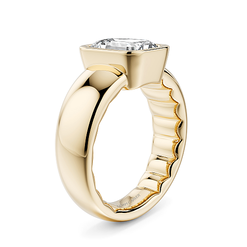 Noam Carver Yellow Gold Luna Cigar Bezel Set Emerald Diamond Engagement Ring