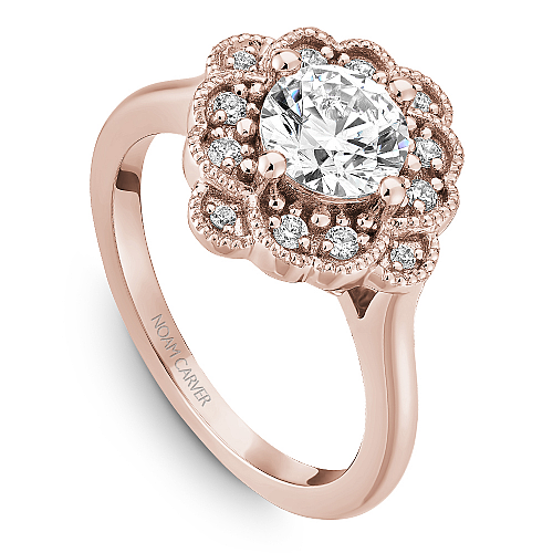 Noam Carver Rose Gold Floral Halo Diamond Engagement Ring