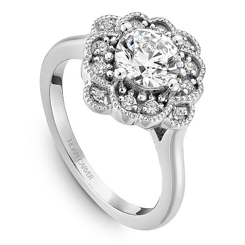 Noam Carver White Gold Floral Halo Diamond Engagement Ring