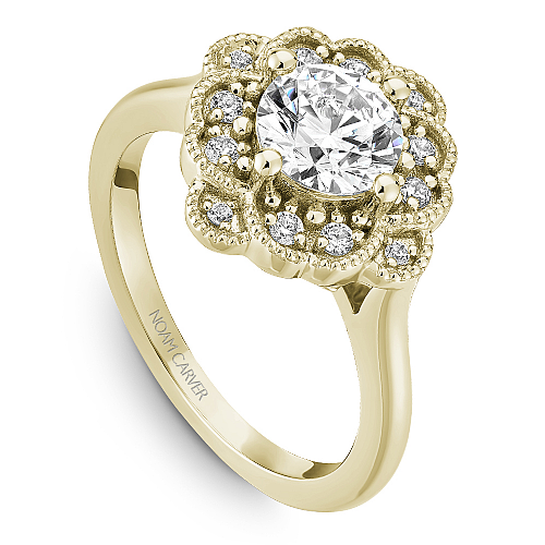 Noam Carver Yellow Gold Floral Halo Diamond Engagement Ring