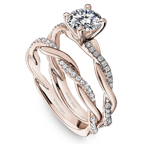 Noam Carver Rose Gold  Round Cut Twist Diamond Wedding Ring Set