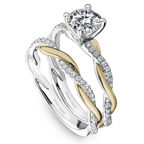 Noam Carver White & Yellow Gold  Round Cut Twist Diamond Wedding Ring Set