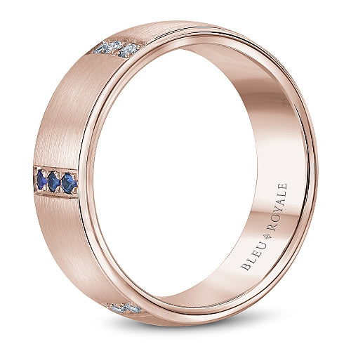 Bleu Royale Rose Gold Three Stone Station Blue Sapphire & Diamond Wedding Band
