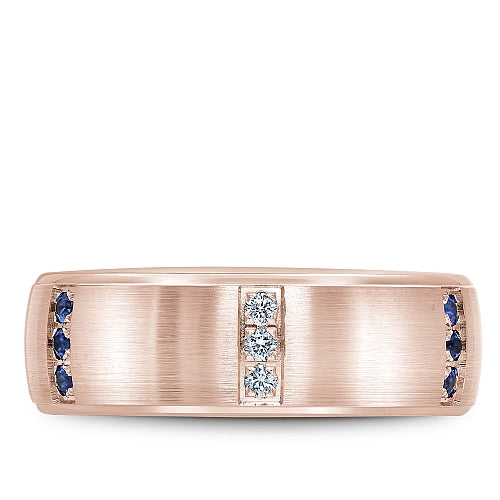 Bleu Royale Rose Gold Three Stone Station Blue Sapphire & Diamond Wedding Band