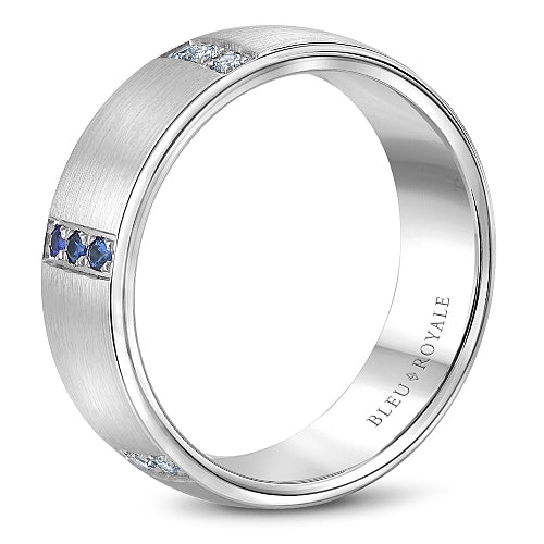 Bleu Royale White Gold Three Stone Station Blue Sapphire & Diamond Wedding Band