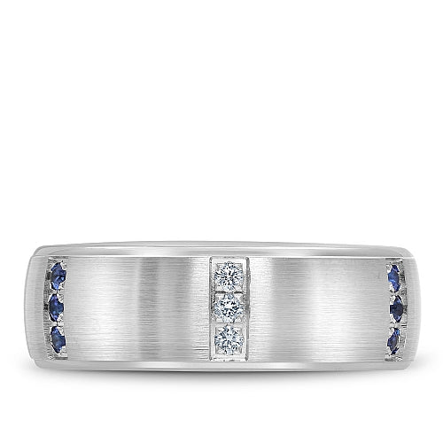 Bleu Royale White Gold Three Stone Station Blue Sapphire & Diamond Wedding Band