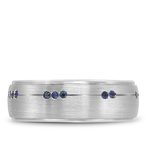 Bleu Royale White Gold Brushed Finish Blue Sapphire Wedding Band