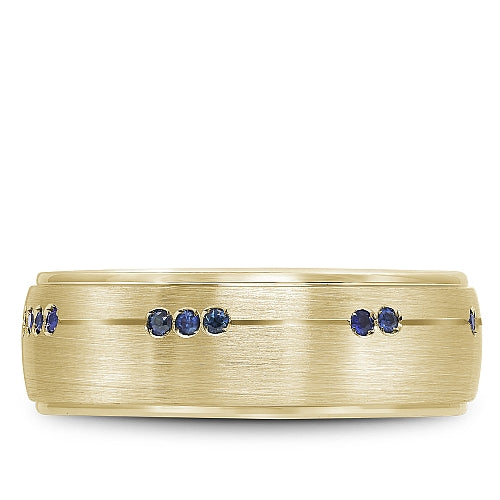 Bleu Royale Yellow Gold Brushed Finish Blue Sapphire Wedding Band