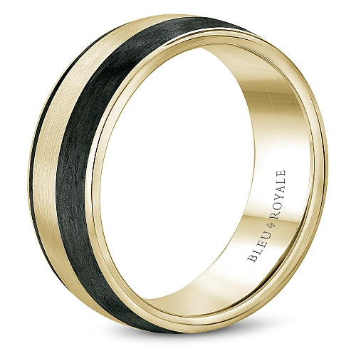 Bleu Royale Yellow Gold Double Black Carbon Stripe Wedding Band