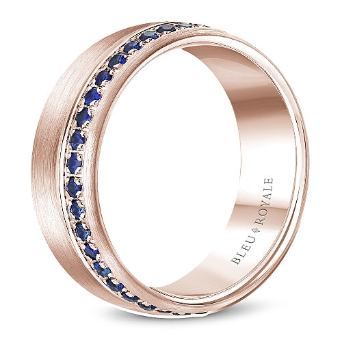 Bleu Royale Rose Gold Brushed Finish Blue Sapphire Eternity Wedding Band