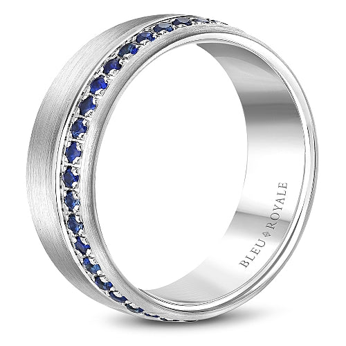 Bleu Royale Platinum Brushed Finish Blue Sapphire Eternity Wedding Band