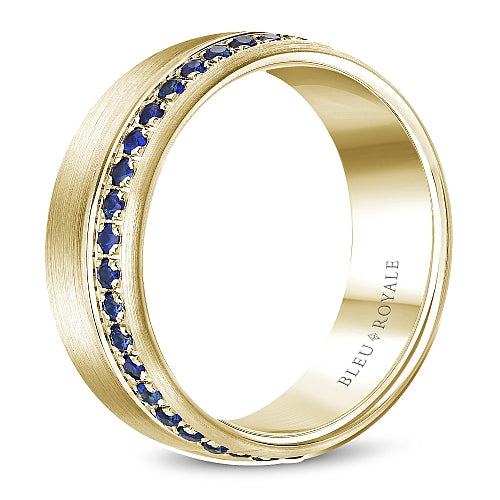 Bleu Royale Yellow Gold Brushed Finish Blue Sapphire Eternity Wedding Band