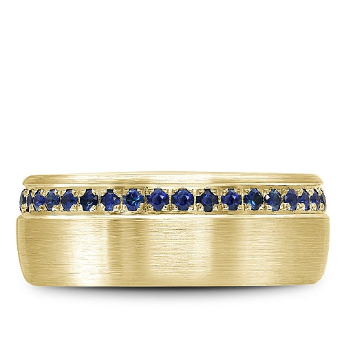 Bleu Royale Yellow Gold Brushed Finish Blue Sapphire Eternity Wedding Band
