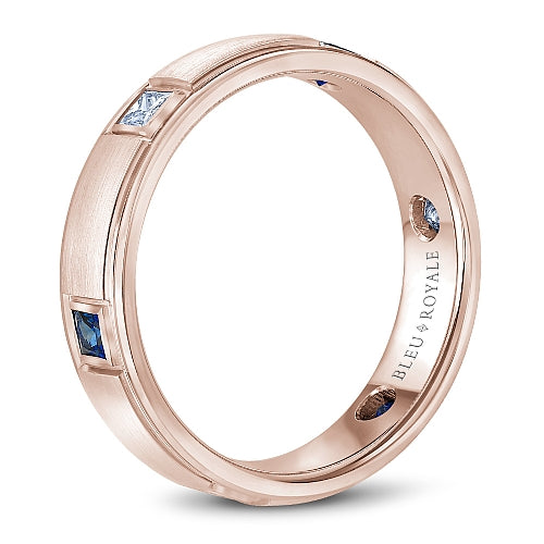 Bleu Royale 5.5MM Rose Gold Blue Sapphire & Diamond Princess Cut Eternity Wedding Band