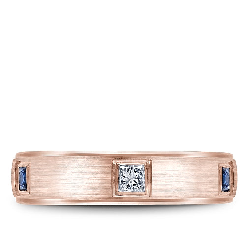 Bleu Royale 5.5MM Rose Gold Blue Sapphire & Diamond Princess Cut Eternity Wedding Band