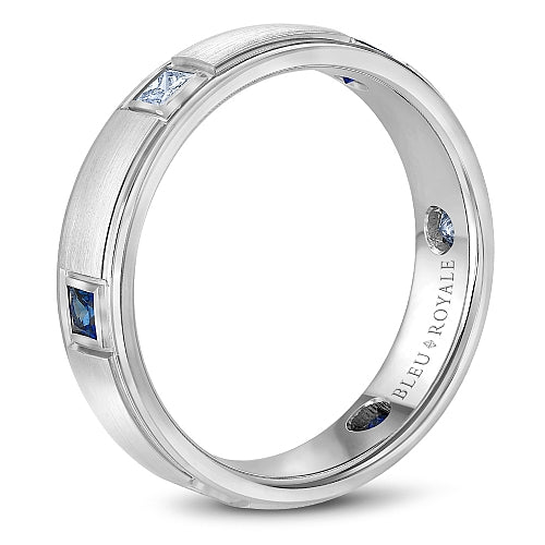 Bleu Royale 5.5MM White Gold Blue Sapphire & Diamond Princess Cut Eternity Wedding Band