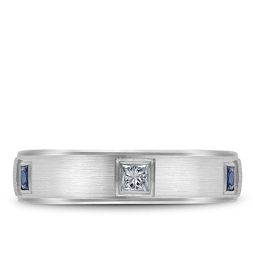 Bleu Royale 5.5MM White Gold Blue Sapphire & Diamond Princess Cut Eternity Wedding Band