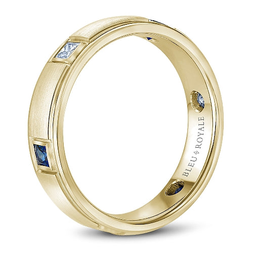 Bleu Royale 5.5MM Yellow Gold Blue Sapphire & Diamond Princess Cut Eternity Wedding Band
