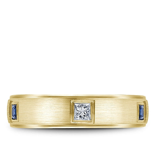 Bleu Royale 5.5MM Yellow Gold Blue Sapphire & Diamond Princess Cut Eternity Wedding Band