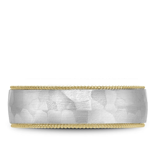 Bleu Royale Two Tone Yellow and White Gold Hammered Center Wedding Band