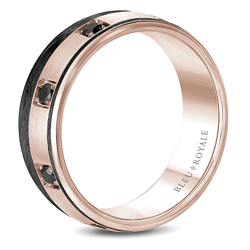 Bleu Royale Rose Gold Black Diamond & Carbon Stripe Wedding Band