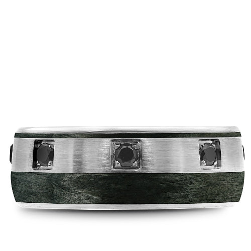 Bleu Royale White Gold Black Diamond & Carbon Stripe Wedding Band