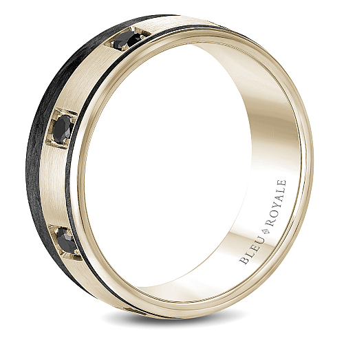 Bleu Royale Yellow Gold Black Diamond & Carbon Stripe Wedding Band