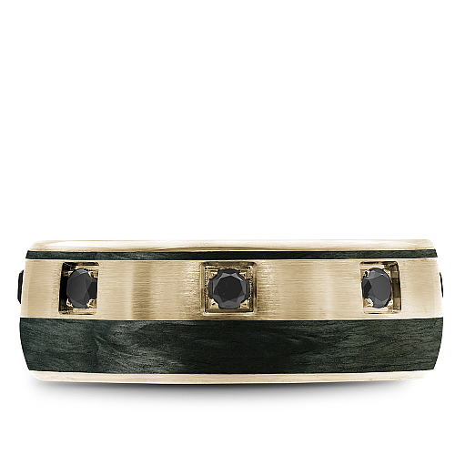 Bleu Royale Yellow Gold Black Diamond & Carbon Stripe Wedding Band