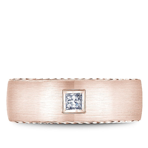 Bleu Royale Rose Gold Satin Finish Princess Cut Diamond Wedding Band with Rope Details