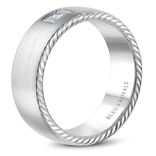 Bleu Royale White Gold Satin Finish Princess Cut Diamond Wedding Band with Rope Details