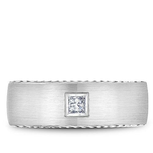 Bleu Royale White Gold Satin Finish Princess Cut Diamond Wedding Band with Rope Details