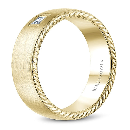 Bleu Royale Yellow Gold Satin Finish Princess Cut Diamond Wedding Band with Rope Details