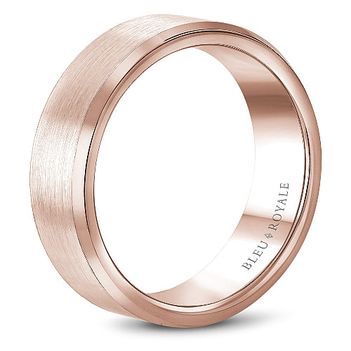Bleu Royale 7.5MM Rose Gold Two-Tone Satin Finish Beveled Edge Wedding Band