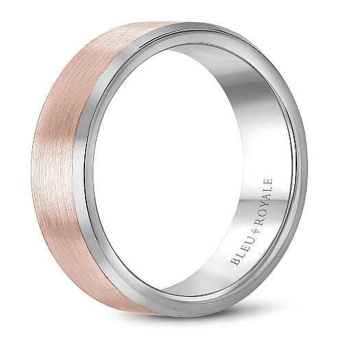 Bleu Royale 7.5MM Rose & White Gold Two-Tone Satin Finish Beveled Edge Wedding Band
