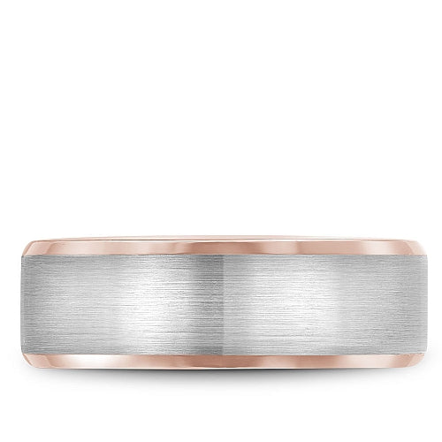 Bleu Royale 7.5MM White & Rose Gold Two-Tone Satin Finish Beveled Edge Wedding Band