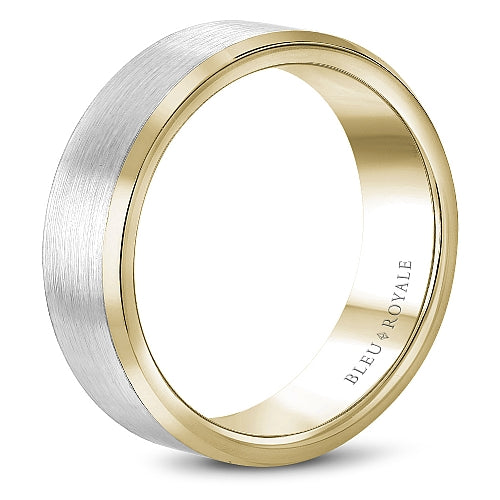 Bleu Royale 7.5MM White & Yellow Gold Two-Tone Satin Finish Beveled Edge Wedding Band