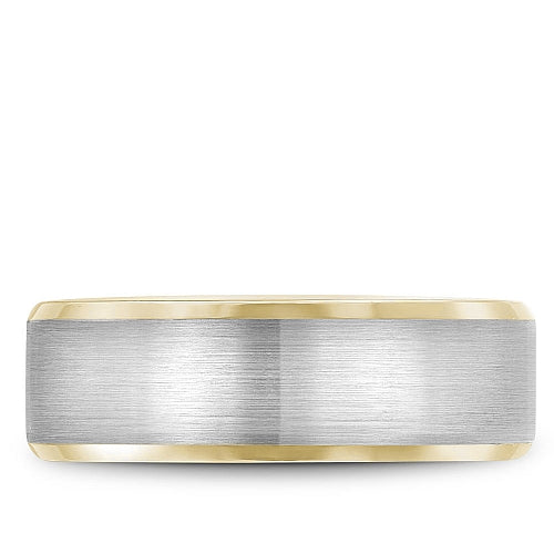 Bleu Royale 7.5MM White & Yellow Gold Two-Tone Satin Finish Beveled Edge Wedding Band