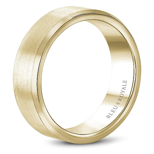 Bleu Royale 7.5MM Yellow Gold Two-Tone Satin Finish Beveled Edge Wedding Band