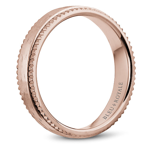 Bleu Royale Rose 6mm Shimmering Finish Wedding Band with Watch Gear Edging