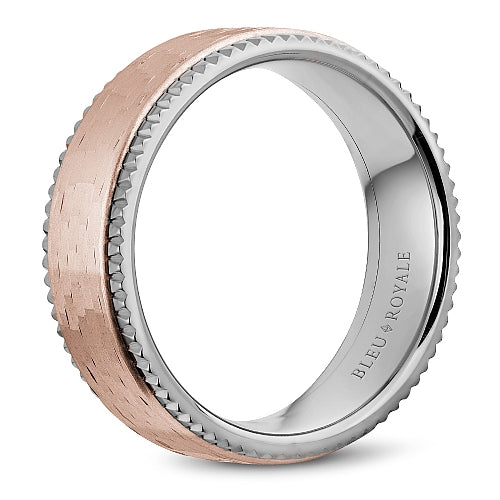 Bleu Royale Rose & White 7.5mm Shimmering Finish Wedding Band with Watch Gear Edging
