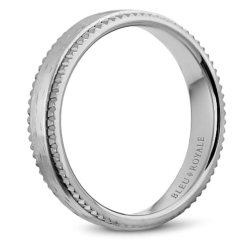 Bleu Royale White 6mm Shimmering Finish Wedding Band with Watch Gear Edging