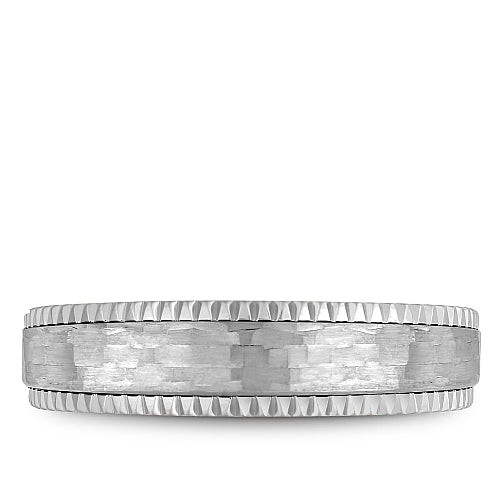 Bleu Royale White 6mm Shimmering Finish Wedding Band with Watch Gear Edging