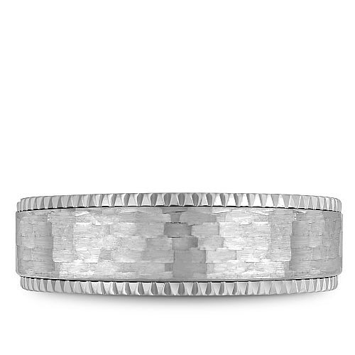 Bleu Royale White 7.5mm Shimmering Finish Wedding Band with Watch Gear Edging