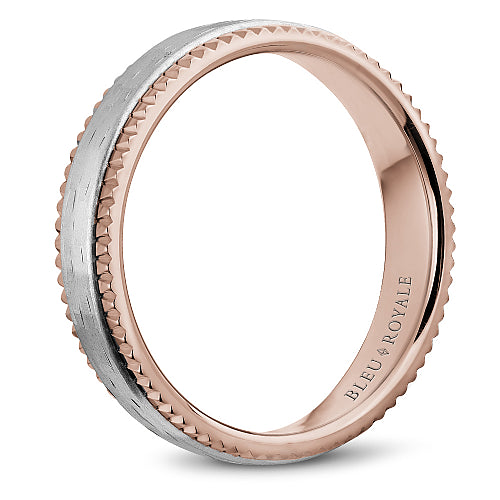 Bleu Royale White & Rose 6mm Shimmering Finish Wedding Band with Watch Gear Edging