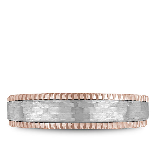Bleu Royale White & Rose 6mm Shimmering Finish Wedding Band with Watch Gear Edging