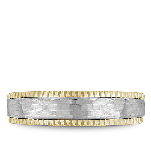 Bleu Royale White & Yellow 6mm Shimmering Finish Wedding Band with Watch Gear Edging