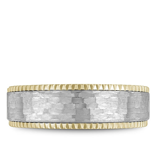 Bleu Royale White & Yellow 7.5mm Shimmering Finish Wedding Band with Watch Gear Edging