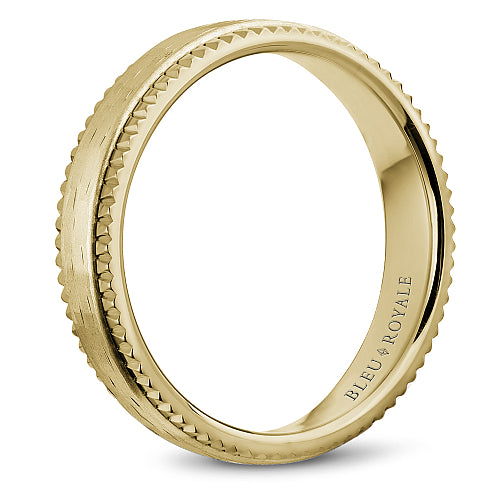 Bleu Royale Yellow 6mm Shimmering Finish Wedding Band with Watch Gear Edging