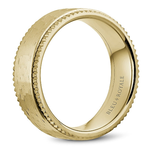 Bleu Royale Yellow 7.5mm Shimmering Finish Wedding Band with Watch Gear Edging