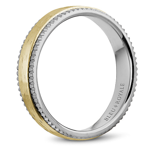 Bleu Royale Yellow & White 6mm Shimmering Finish Wedding Band with Watch Gear Edging